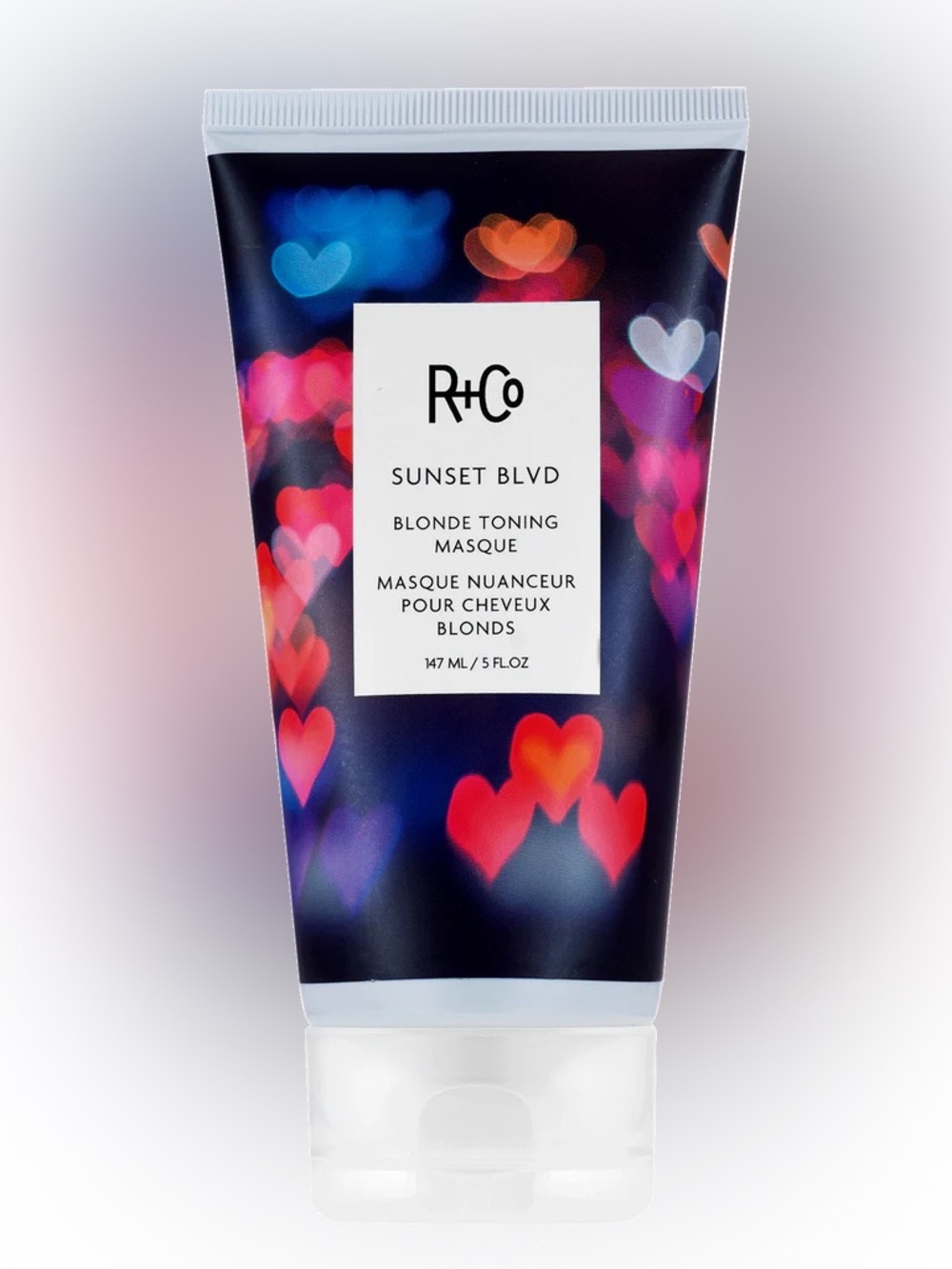 R+Co Blonde Toning Masque Tube with Black and Multicolored Hearts